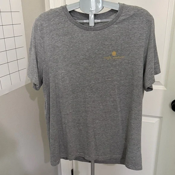 Simply Southern Gray Tee with Messy Bun Pink and Yellow Accents - Picture 4 of 4